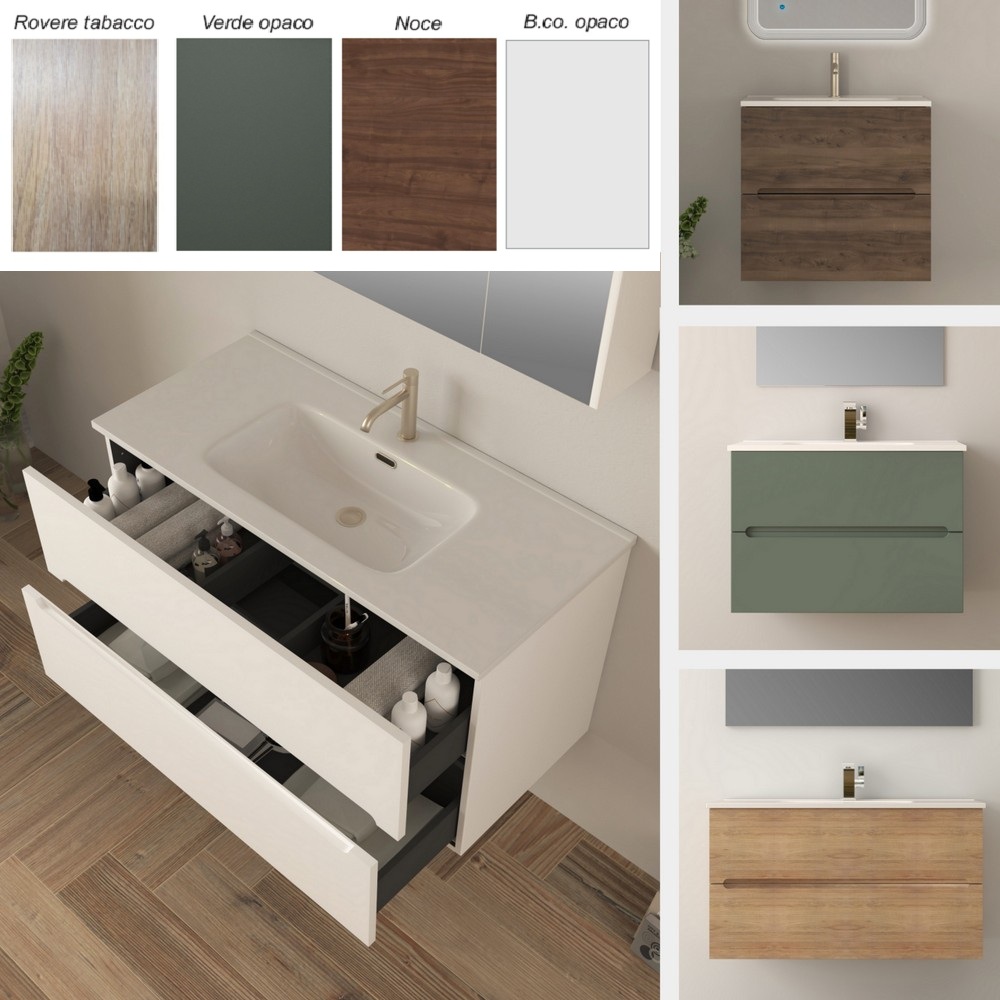1 Emelice wall-mounted bathroom cabinet, 60, 80 or 100 cm, with 2 drawers, available in 4 colours