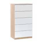 Mobile cassettiera bicolor da 60x40xH110 cm bianca e rovere completa di 5 cassetti CMP117