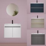 Arredo bagno modello "Giusy" in 3 dimensioni e  3 colori 2 ante o 2 cassetti lavandino in ceramica e specchiera
