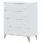 Mobile cassettiera da 77,5x40xH95 cm bianca con 4 cassetti e piedini marroni CMP122