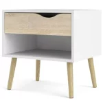 Mobile comodino bianco-rovere da 50x39xH50 cm completo di cassetto, vano a giorno e piedini CMP126