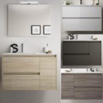 Arredo bagno modello "Giusy3" in 3 dimensioni bianco lucido rovere chiaro rovere scuro specchio compreso
