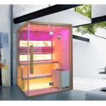 Sauna Finlandese da 130x110 cm per 3-4 persone completa di stufa aromaterapia bluetooth SA094