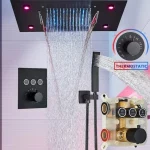 Kit per doccia con soffione Led miscelatore termostatico e doccetta nera RB179