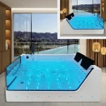 Vasca da bagno da180x110 cm disponibile nella versione destra o sinistra con 50 idrogetti cromoterapia e bluetooth VA151