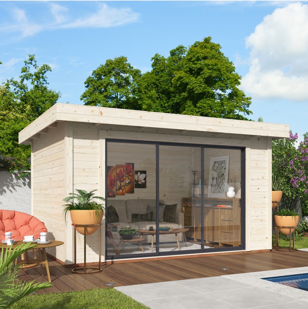 1 Casetta da esterno in legno 385x291 cm disponibile con o senza pavimento CL056