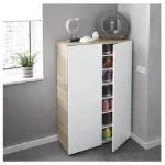 Arredo scarpiera da 72x36 cm bianco e rovere completo di 2 ante e 6 ripiani CMP149