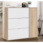 Arredo scarpiera bicolore bianco-rovere da 106x22 cm comprensivo di 3 ante a ribalta e 1 anta battente con ripiani CMP152