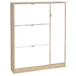 Mobile scarpiera ultraslim da 102x24 cm rovere comprensiva di ante a ribalta e a battente bianche CMP153