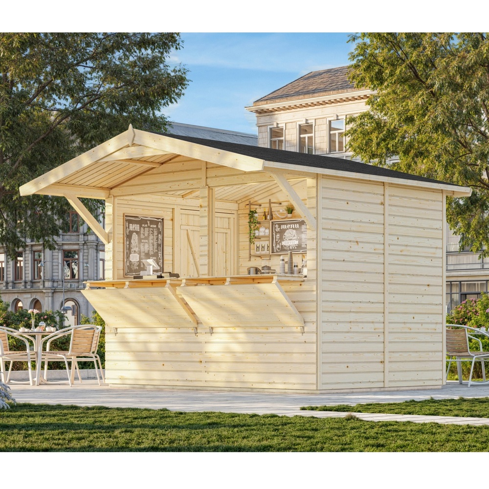 1 Kiosk with door and 2 folding doors 273x190 cm in fir wood CL074
