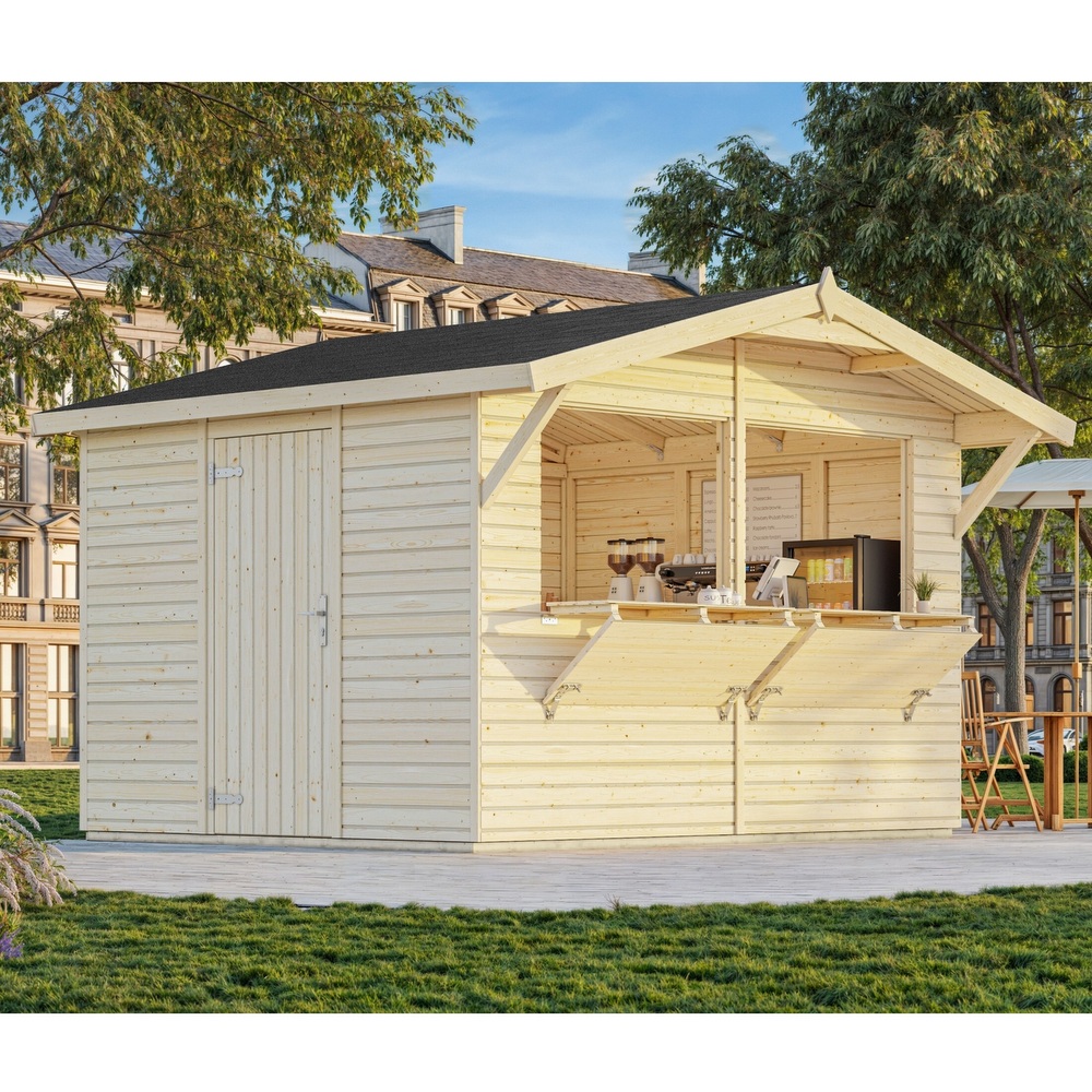 1 Chiosco in legno di abete 323x259 cm con porta due ante a ribalta CL075