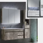 Arredo bagno sospeso modello "Mambo" da 100 cm in due finiture con lavandino e specchiera Led contenitore