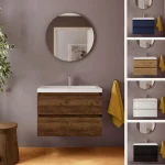 Arredo bagno sospeso modello "Naomi2" da 70, 80 o 100 cm 2 cassetti disponibile in 5 finiture lavandino e specchiera