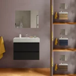 Arredo bagno sospeso modello "Ariete2" in due dimensioni 2 cassetti con top lavandino e specchiera
