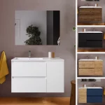 Arredo bagno sospeso  modello "Ariel" in due dimensioni 2 cassetti 1 anta lavabo dx o sx e specchiera