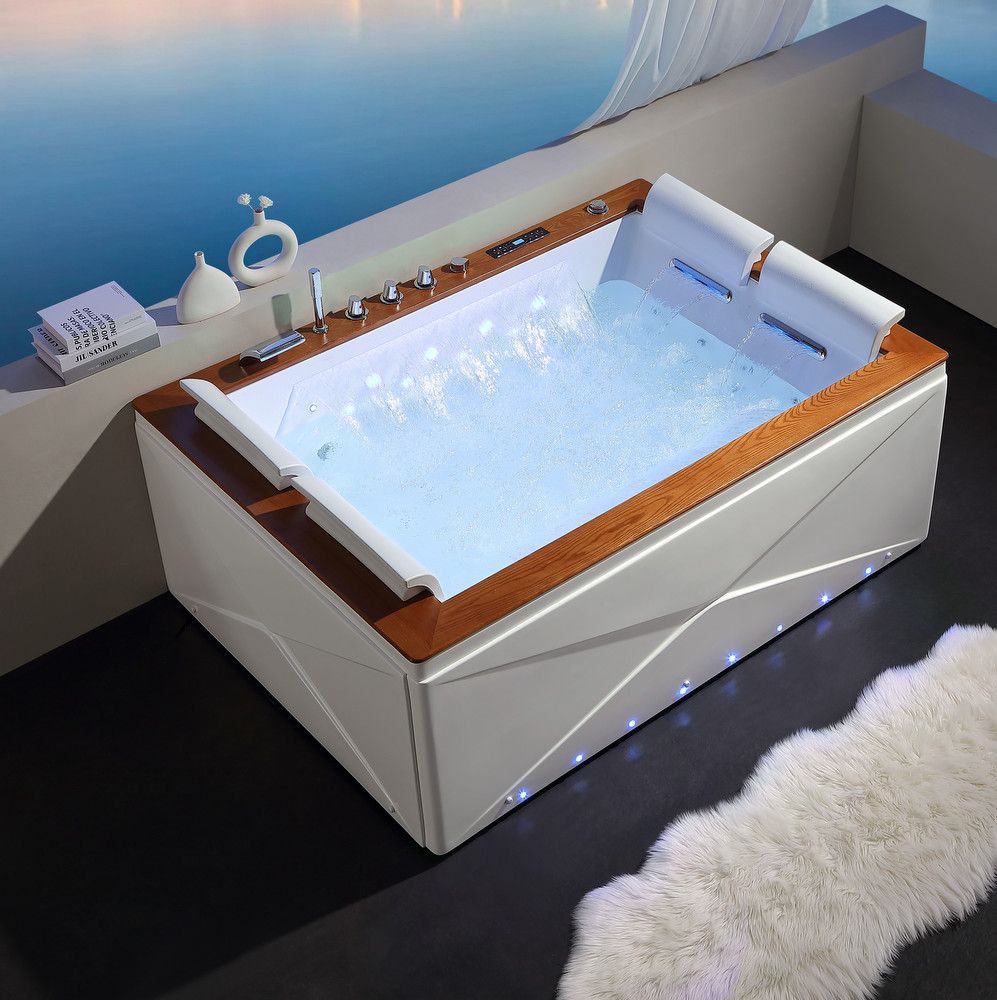 1 Vasca idromassaggio rettangolare 180x130 cm 50 getti 4 posti top in legno cromoterapia VA168