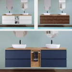 Arredo bagno modello "Anouk2" in due dimensioni base per doppio lavabo con vani o anta o toletta