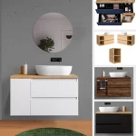 Arredo bagno modello "Luke3" in 3 dimensioni per lavandini d'appoggio con cassetti e vani o anta o toletta