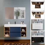 Arredo bagno sospeso modello "Ariete3" da 120 cm con top lavabo, cassetti e ante o vani