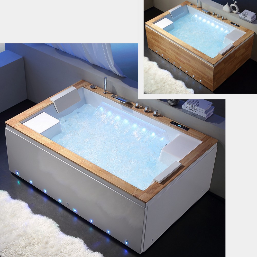 1 Whirlpool tub 180x120 cm 50-jet with wooden top or panels, chromotherapy heater VA173