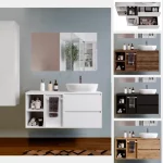 Arredo bagno modello "Tiger" 120 cm in 4 finiture con cassetti, vani e toletta specchiera compresa