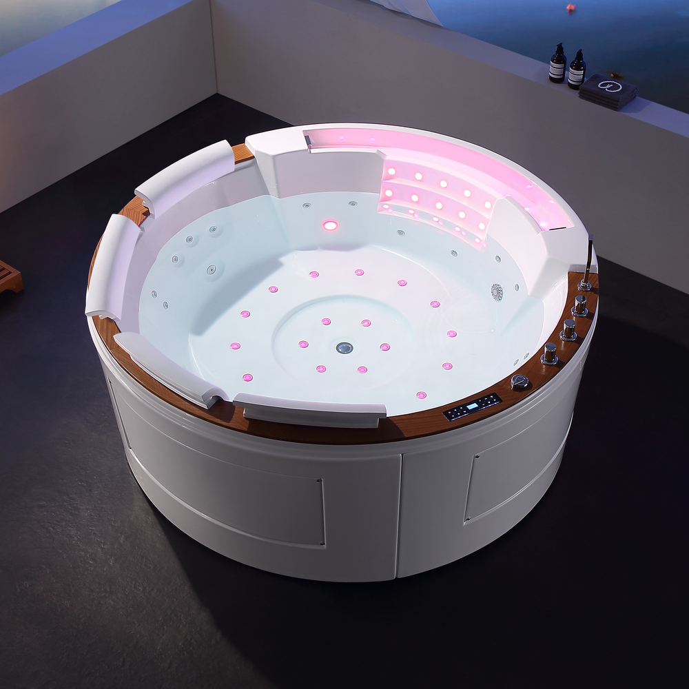 1 Hot tub 4-seater circular 195 cm with wooden top, chromotherapy, 50 jets VA174