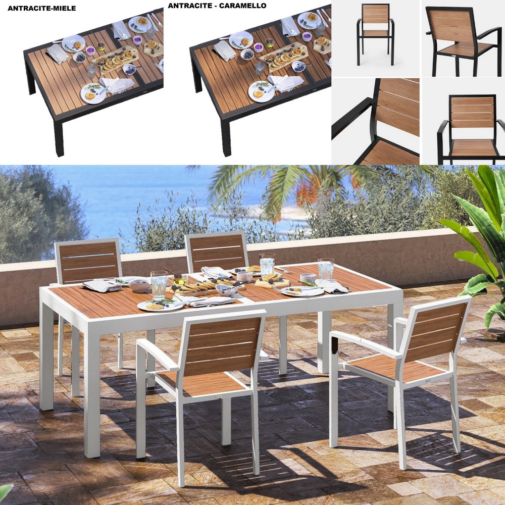 1 Arredo da esterno tavolo allungabile 200/300x100 cm in 3 colori e 4 sedie abbinate TV050