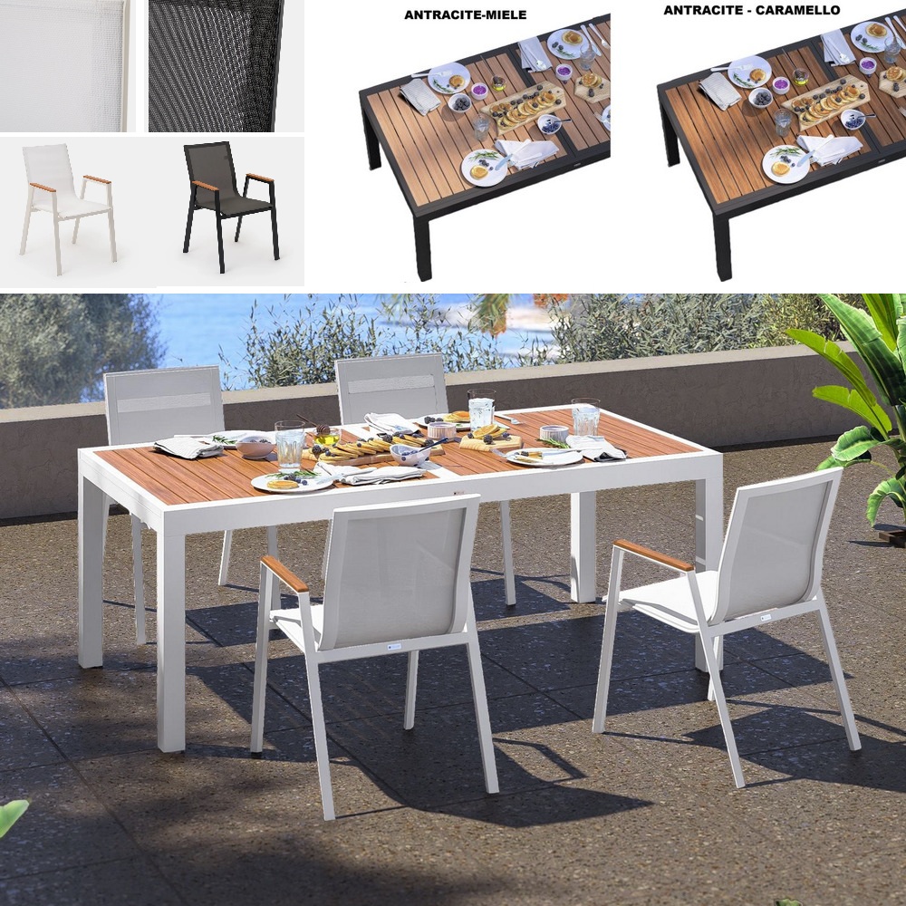 1 Outdoor furniture extendable table 200/300x100 cm 4 chairs included and 3 types TV051