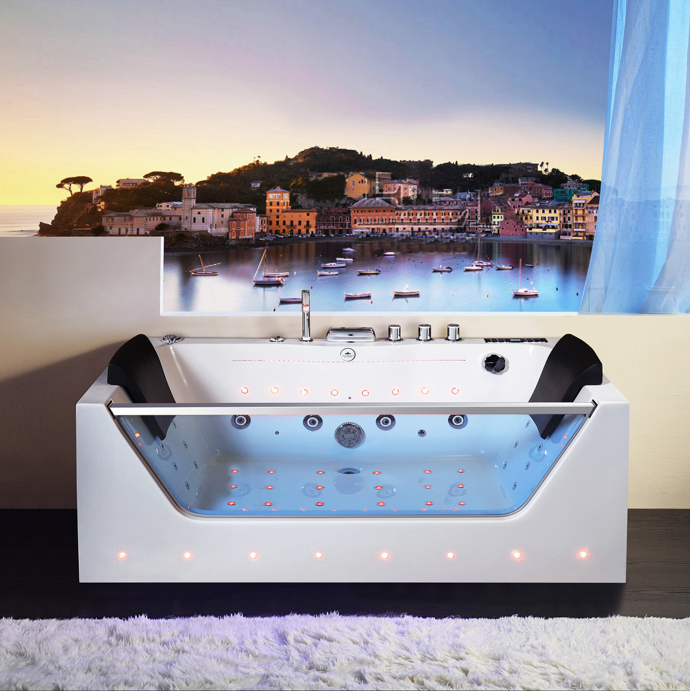 1 Whirlpool tub 36-jet 170x80 cm with carved waterfall LED heater and Bluetooth VA175