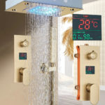 Kit per doccia con soffione e doccino ottone colore oro luci led RB182