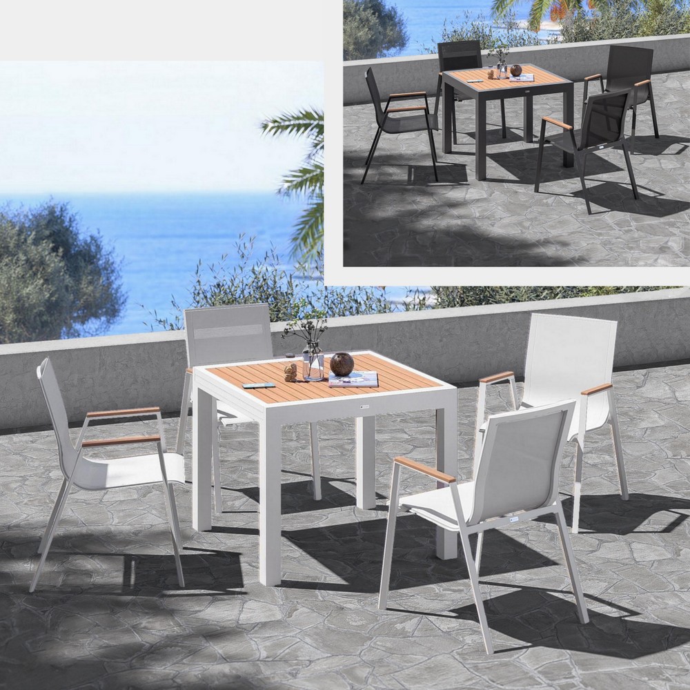 1 Extendable outdoor table 90/180 cm with 4 chairs in 2-color textilene TV056