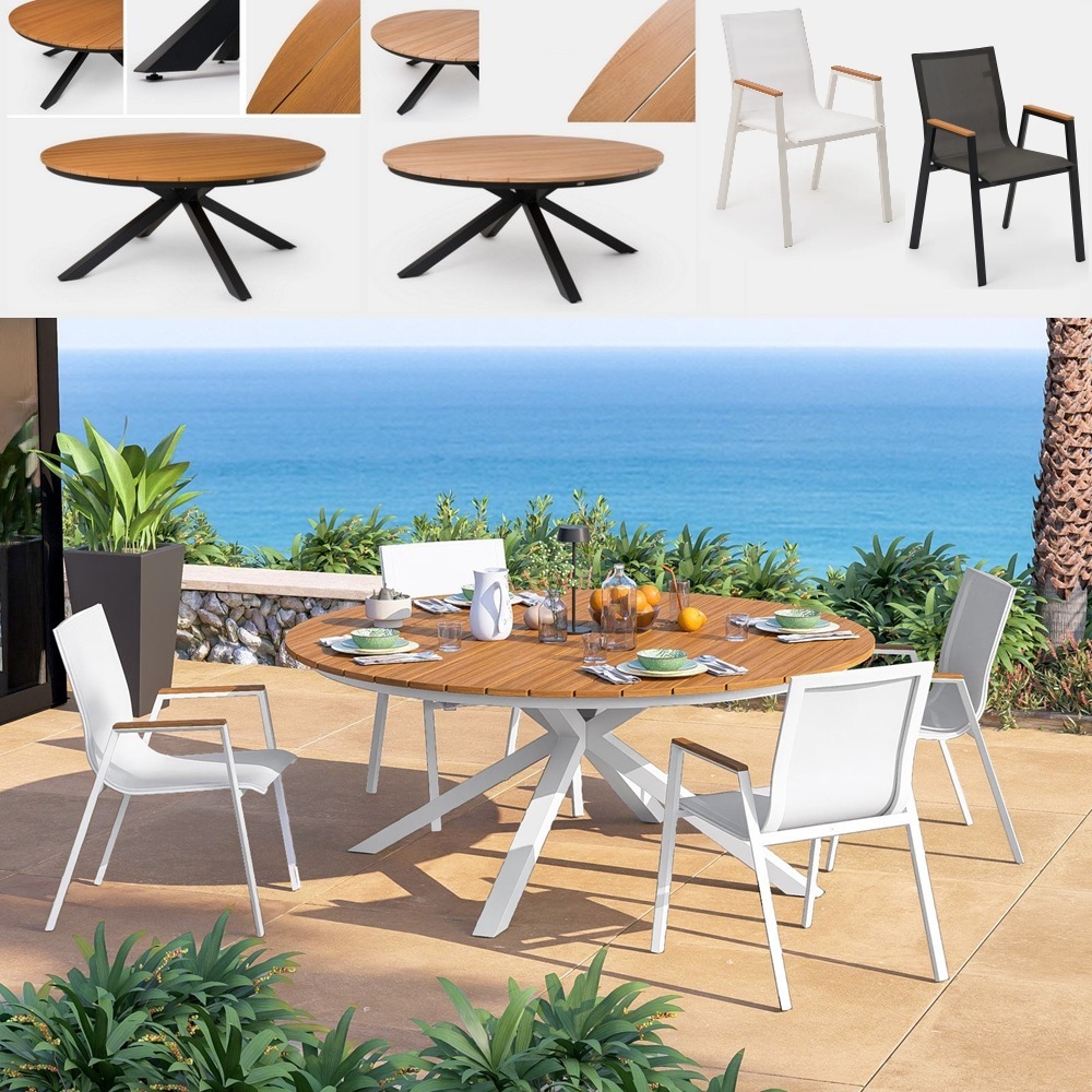1 Arredo da esterno tavolo rotondo 180 cm in 3 colori e 4 sedie incluse TV058