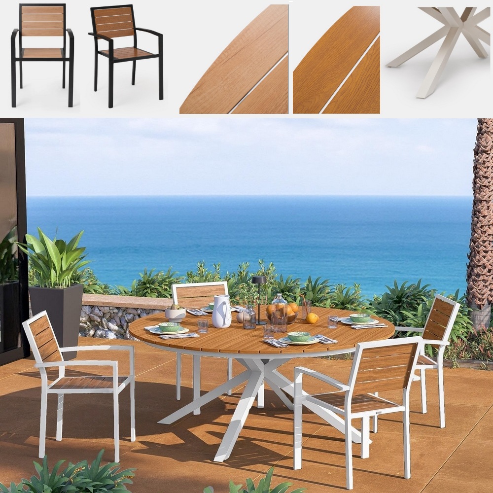 1 Arredo esterno tavolo rotondo da 120 o 140 cm 4 sedie incluse in vari colori TV059