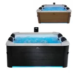 Mini whirlpool bath with 128 water and air jets for outdoor space with square shape 160x160 cm with ozone therapy chromotherapy and WI-FI SMART MI043