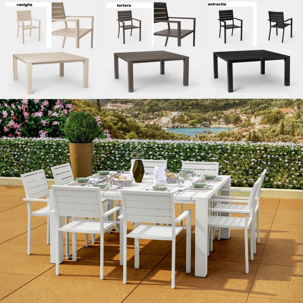 1 Arredo esterno tavolo 160x160 cm con 8 sedie incluse in 4 colori TV061