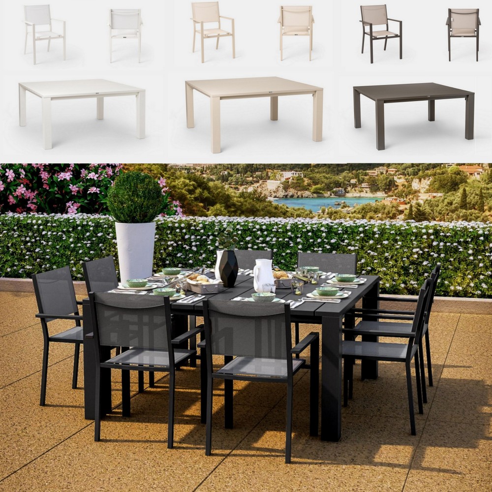 1 Outdoor furniture in 4 colors: 160x160 cm table and 8 textilene chairs TV062