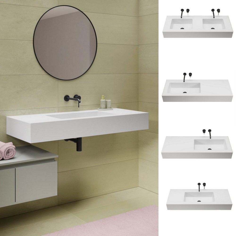 1 Lavabo sospeso da 60, 80, 90, 120 cm in resina bianco opaco LV105