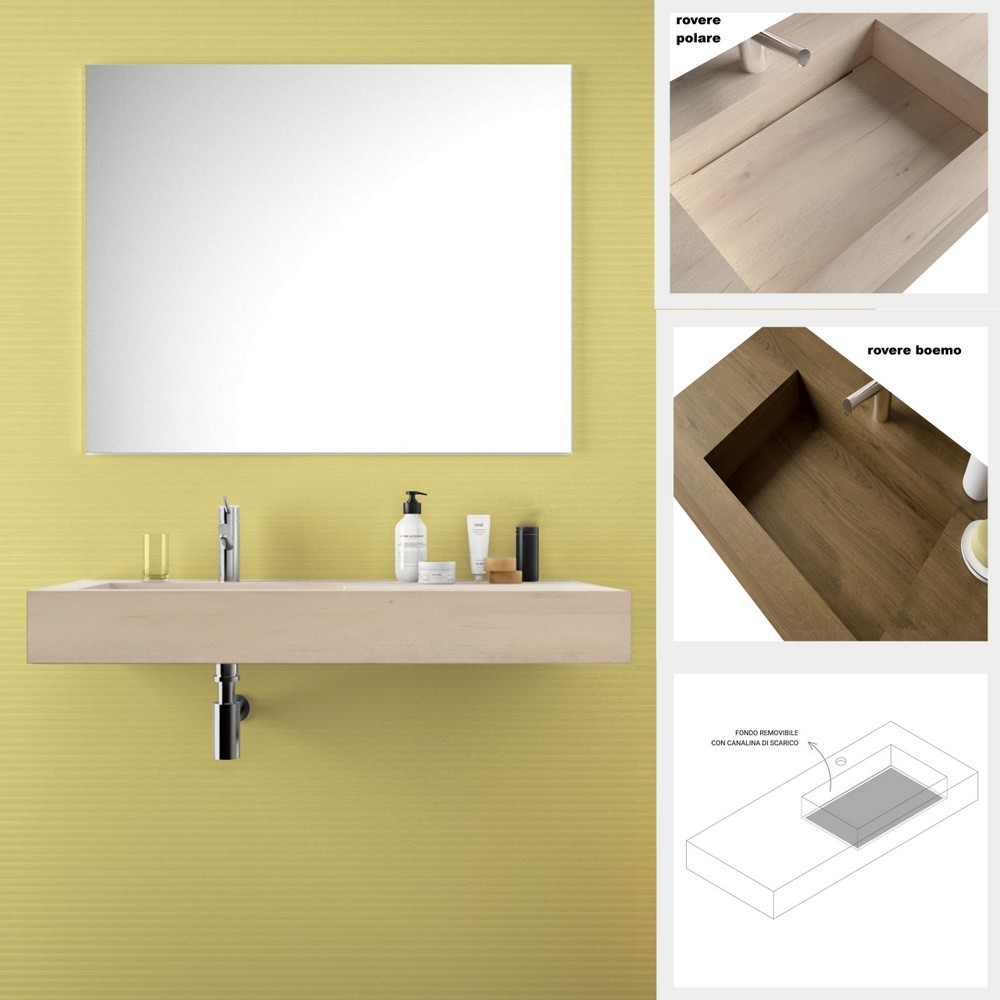 1 Lavabo in HPL da 120 cm sospeso in 2 colori effetto legno vasca a destra o sinistra LV106