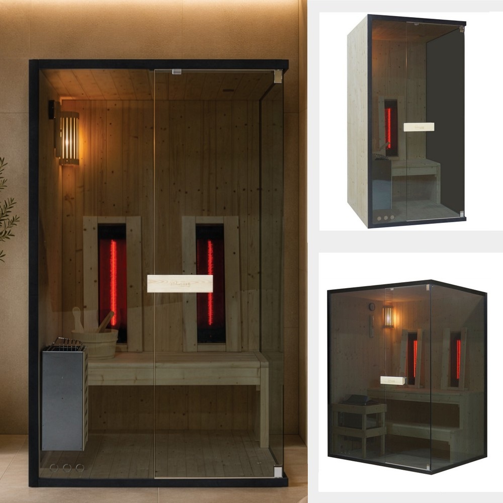 1 Sauna combinata 100x120 120x120 150x120 cm infrarossi finlandese con irradianti e stufa SA107