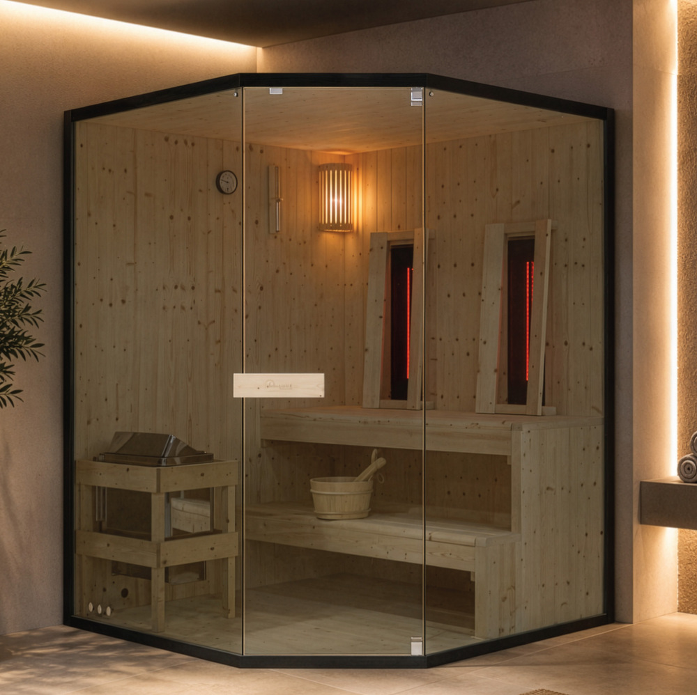 1 Corner infrared-finnish combination sauna 150x150 cm 2-3 person capacity SA108
