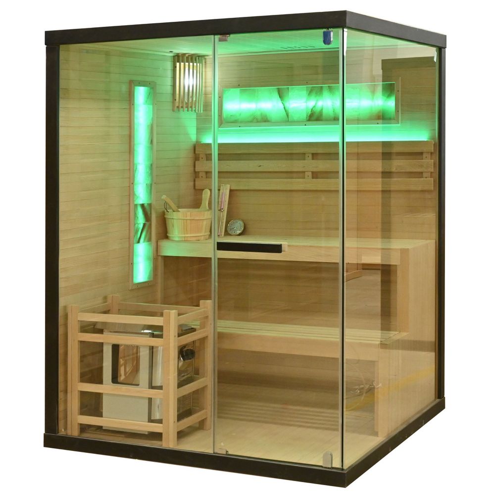 1 Finnish sauna for 2–3 people 150x140 cm featuring a Harvia heater and salt stone panels SA111