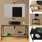 Arredo modello "Axel" porta lavabo a terra da 80, 90, 100 o 120 cm in metallo 2 finiture con specchiera