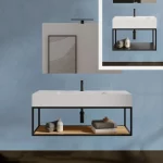 Arredo bagno sospeso modello "Axel4" da 60, 80, 90, 100 o 120 cm 2 finiture con lavandino e specchiera