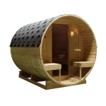 Sauna Finlandese per esterno misura 189x220 cm a forma di botte con stufa Harvia SA061