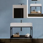 Arredo bagno modello  "Axel5"in due misure da 100 o 120 cm a terra 2 colori con lavabo e specchiera