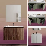 Arredo bagno modello "Nigel3" da 60, 80 o 120 cm in 3 colori effetto cannettato con lavabo e specchiera