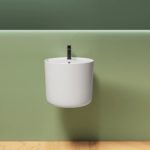 Lavandino mezzo-freestanding dalla forma arrotondata monoforo 45xH38 cm in ceramica bianco LV101