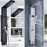 Colonna doccia idromassaggio con LED da 125x15 cm realizzata in acciaio inox nero o argento MD025