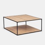 Tavolo quadrato 80x80 cm in metallo nero e doppio piano in legno rovere CMP163
