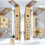 Pannello doccia idromassaggio con finitura oro 127x22 cm realizzato in acciaio inox con luci Led MD027